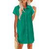 Zeagoo Summer Dresses for Women 2026 Cotton Button Down Short Sleeve Tshirt Dresses Casual Mini Beach Dress(Green)