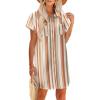 Zeagoo Summer Dresses for Women 2026 Cotton Button Down Short Sleeve Tshirt Dresses Casual Mini Beach Dress(Khaki Stripes)