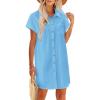 Zeagoo Summer Dresses for Women 2026 Cotton Button Down Short Sleeve Tshirt Dresses Casual Mini Beach Dress(Light Blue)