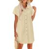 Zeagoo Summer Dresses for Women 2026 Cotton Button Down Short Sleeve Tshirt Dresses Casual Mini Beach Dress(Light Khaki)