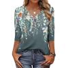 Zeagoo Womens Blouse Casual 3/4 Length Sleeve V Neck Basic T-Shirts Spring Summer Cute Tunic Tops Business Work Tees(Grey Flower-wf71)