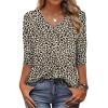 Zeagoo Womens Blouse Casual 3/4 Length Sleeve V Neck Basic T-Shirts Spring Summer Cute Tunic Tops Business Work Tees(Leopard Print-an20)