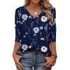 Zeagoo Womens Blouse Casual 3/4 Length Sleeve V Neck Basic T-Shirts Spring Summer Cute Tunic Tops Business Work Tees(Navy Blue Flowers-bf318)