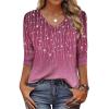 Zeagoo Womens Blouse Casual 3/4 Length Sleeve V Neck Basic T-Shirts Spring Summer Cute Tunic Tops Business Work Tees(Pink Leaves-xh370)
