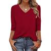 Zeagoo Womens Blouse Casual 3/4 Length Sleeve V Neck Basic T-Shirts Spring Summer Cute Tunic Tops Business Work Tees(Red)