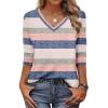 Zeagoo Womens Blouse Casual 3/4 Length Sleeve V Neck Basic T-Shirts Spring Summer Cute Tunic Tops Business Work Tees(Striped-tw669)