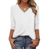Zeagoo Womens Blouse Casual 3/4 Length Sleeve V Neck Basic T-Shirts Spring Summer Cute Tunic Tops Business Work Tees(White)