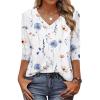 Zeagoo Womens Blouse Casual 3/4 Length Sleeve V Neck Basic T-Shirts Spring Summer Cute Tunic Tops Business Work Tees(White Flowers-bf290)