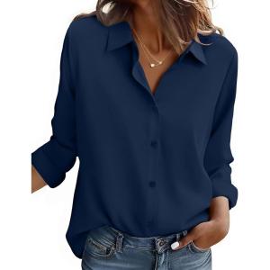 ZEAGOO Button Down Shirt for Women Long Sleeve Blouses Floral Printed Tops Business Casual Work Outfits S-XXL(C-navy Blue-stain Shield)
