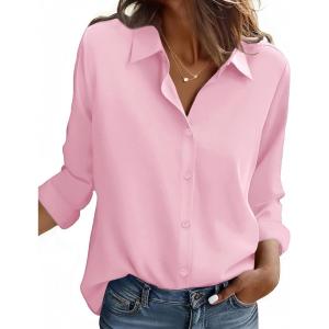ZEAGOO Button Down Shirt for Women Long Sleeve Blouses Floral Printed Tops Business Casual Work Outfits S-XXL(C-pink-stain Shield)