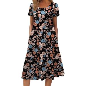 ZEAGOO Womens Casual Dresses for Summer Short Sleeve Flare Midi Dress Loose Flowy Beach Sundress(2601 Mixed Floral)