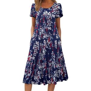 ZEAGOO Womens Casual Dresses for Summer Short Sleeve Flare Midi Dress Loose Flowy Beach Sundress(Purple Floral)