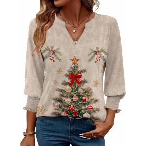 Zeagoo 3/4 Length Sleeve Womens Tops 2025 Floral Womens Blouses V Neck TunicTops with Smocked Cuffs(Print-505)