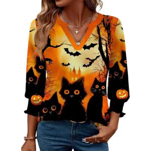 Zeagoo 3/4 Length Sleeve Womens Tops 2025 Floral Womens Blouses V Neck TunicTops with Smocked Cuffs(Print-ws88)
