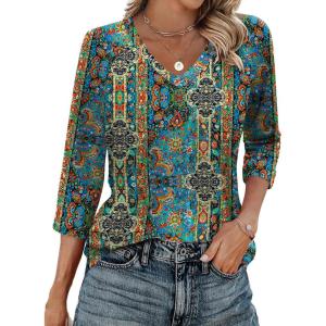 Zeagoo 3/4 Length Sleeve Womens Tops Casual V Neck Shirts Soft Basic Tees Business Work Blouses(Mz779)
