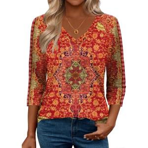 Zeagoo 3/4 Length Sleeve Womens Tops Casual V Neck Shirts Soft Basic Tees Business Work Blouses(Mz811)