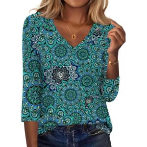 Zeagoo 3/4 Length Sleeve Womens Tops Casual V Neck Shirts Soft Basic Tees Business Work Blouses(Mz858)