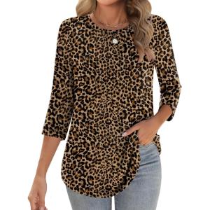 Zeagoo 3/4 Length Sleeve Womens Tops Crew Neck Loose Fit Shirts Pleated Cute Clothes Dressy Casual 2026 Summer Tunics(An136)