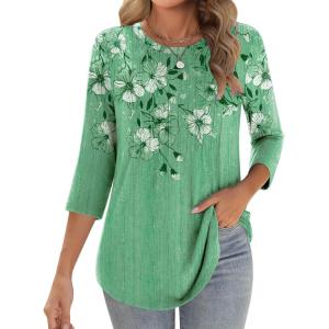 Zeagoo 3/4 Length Sleeve Womens Tops Crew Neck Loose Fit Shirts Pleated Cute Clothes Dressy Casual 2026 Summer Tunics(Bf180)