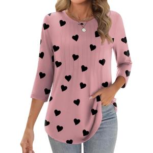 Zeagoo 3/4 Length Sleeve Womens Tops Crew Neck Loose Fit Shirts Pleated Cute Clothes Dressy Casual 2026 Summer Tunics(Kt100)