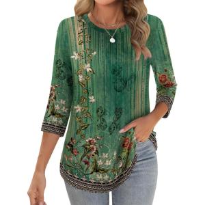 Zeagoo 3/4 Length Sleeve Womens Tops Crew Neck Loose Fit Shirts Pleated Cute Clothes Dressy Casual 2026 Summer Tunics(Mz839)