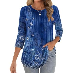 Zeagoo 3/4 Length Sleeve Womens Tops Crew Neck Loose Fit Shirts Pleated Cute Clothes Dressy Casual 2026 Summer Tunics(Mz845)
