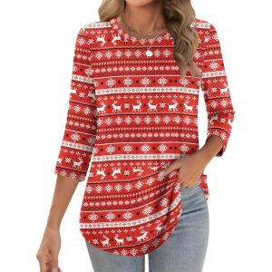 Zeagoo 3/4 Length Sleeve Womens Tops Crew Neck Loose Fit Shirts Pleated Cute Clothes Dressy Casual 2026 Summer Tunics(Sd142)