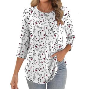 Zeagoo 3/4 Length Sleeve Womens Tops Crew Neck Loose Fit Shirts Pleated Cute Clothes Dressy Casual 2026 Summer Tunics(Sf224)