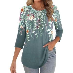 Zeagoo 3/4 Length Sleeve Womens Tops Crew Neck Loose Fit Shirts Pleated Cute Clothes Dressy Casual 2026 Summer Tunics(Wf71)