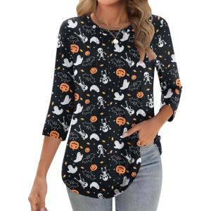 Zeagoo 3/4 Length Sleeve Womens Tops Crew Neck Loose Fit Shirts Pleated Cute Clothes Dressy Casual 2026 Summer Tunics(Ws36)