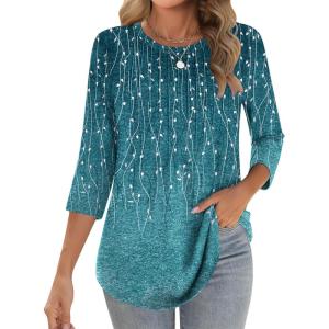 Zeagoo 3/4 Length Sleeve Womens Tops Crew Neck Loose Fit Shirts Pleated Cute Clothes Dressy Casual 2026 Summer Tunics(Xh363)