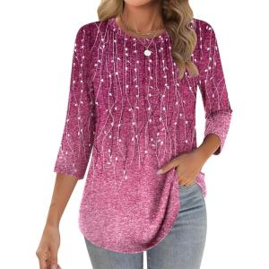 Zeagoo 3/4 Length Sleeve Womens Tops Crew Neck Loose Fit Shirts Pleated Cute Clothes Dressy Casual 2026 Summer Tunics(Xh370)