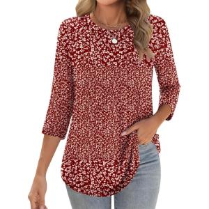 Zeagoo 3/4 Length Sleeve Womens Tops Crew Neck Loose Fit Shirts Pleated Cute Clothes Dressy Casual 2026 Summer Tunics(Xh518)