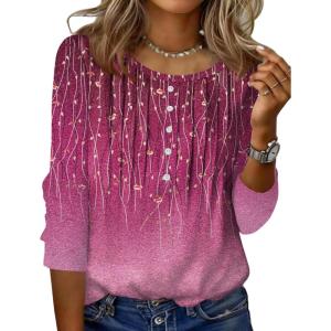 Zeagoo 3/4 Length Sleeve Womens Tops Round Neck Casual Summer Tunic Tops Basic Tees Blouses Dressy T-Shirts Pleated Shirts(A-purple)