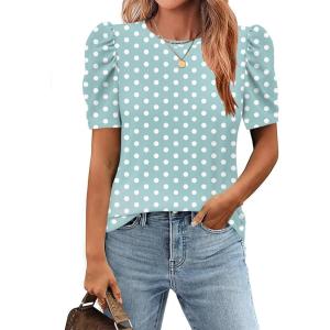 Zeagoo Blouse for Women Dressy Casual Puff Short Sleeve Boho Tops Fashion Floral Crew Neck Tunic Shirts Summer Clothes(Jh532)
