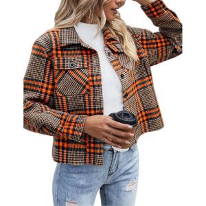Zeagoo Flannels for Women Cropped Shacket Jacket Fashion Plaid Button Down Shirt 2026 Fall Coat Tops(Z-gw442)