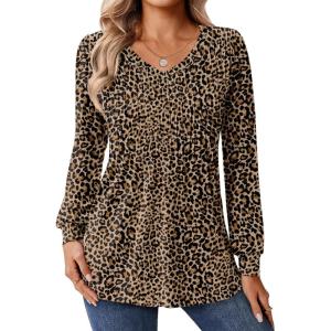 Zeagoo Long Sleeve Shirts for Women Casual V Neck Top Pleated Floral Boho Blouses 2026 Fall Tunics(An136)