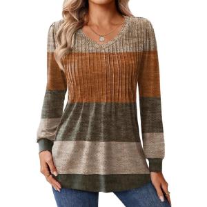 Zeagoo Long Sleeve Shirts for Women Casual V Neck Top Pleated Floral Boho Blouses 2026 Fall Tunics(Jh398)