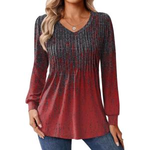 Zeagoo Long Sleeve Shirts for Women Casual V Neck Top Pleated Floral Boho Blouses 2026 Fall Tunics(Mz838)