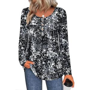 Zeagoo Long Sleeve Shirts for Women Fall Fashion Dressy Casual Blouses Trendy Pleated Tunic Tops for Leggings 2025(Black-cx273)