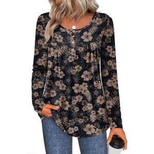 Zeagoo Long Sleeve Shirts for Women Fall Fashion Dressy Casual Blouses Trendy Pleated Tunic Tops for Leggings 2025(Black-sf209)