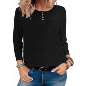 Zeagoo Long Sleeve Shirts for Women Henley T Shirts Loose Fit Tunics Dressy Casual Work Blouses Fall Fashion Tops(Black)