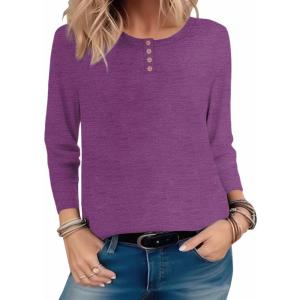 Zeagoo Long Sleeve Shirts for Women Henley T Shirts Loose Fit Tunics Dressy Casual Work Blouses Fall Fashion Tops(Purple)