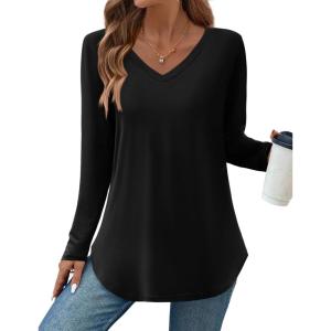 Zeagoo Long Sleeve Tops for Women V Neck Shirt Loose Fall Tunic Tops Dressy Casual Work Blouse 2026(Black)