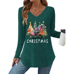 Zeagoo Long Sleeve Tops for Women V Neck Shirt Loose Fall Tunic Tops Dressy Casual Work Blouse 2026(Christmas Green)