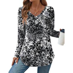 Zeagoo Long Sleeve Tops for Women V Neck Shirt Loose Fall Tunic Tops Dressy Casual Work Blouse 2026(Cx273)