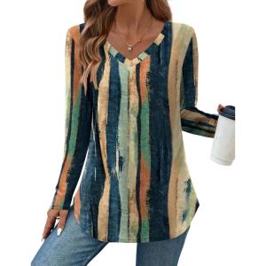Zeagoo Long Sleeve Tops for Women V Neck Shirt Loose Fall Tunic Tops Dressy Casual Work Blouse 2026(Cx289)