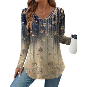 Zeagoo Long Sleeve Tops for Women V Neck Shirt Loose Fall Tunic Tops Dressy Casual Work Blouse 2026(Cx311)