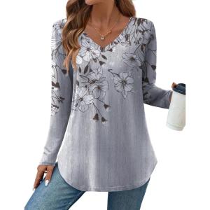 Zeagoo Long Sleeve Tops for Women V Neck Shirt Loose Fall Tunic Tops Dressy Casual Work Blouse 2026(Dh62)