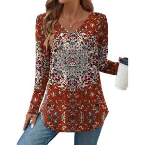 Zeagoo Long Sleeve Tops for Women V Neck Shirt Loose Fall Tunic Tops Dressy Casual Work Blouse 2026(Mz735)
